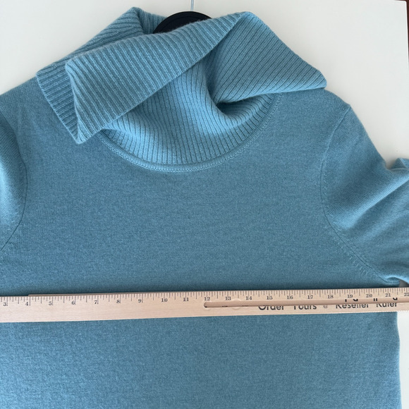Talbots Cashmere Sweater Women Large Blue Cowlneck Tunic Quiet Luxury Minimalist - Picture 10 of 11